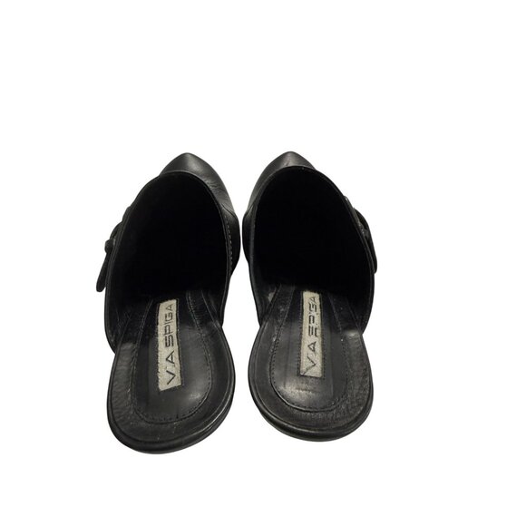 Via Spiga Black Leather Wedge High Heel Mules – Size 6M - Picture 10 of 11